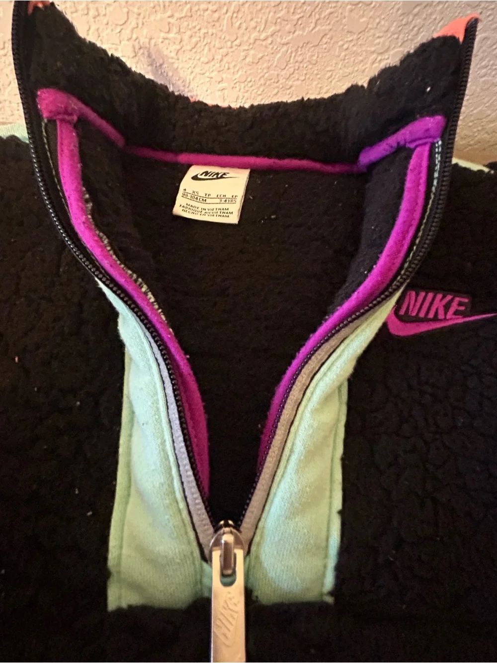 Nike girls Sherpa half zip pullover jacket black mint Purple 4 / 4T (3-4)